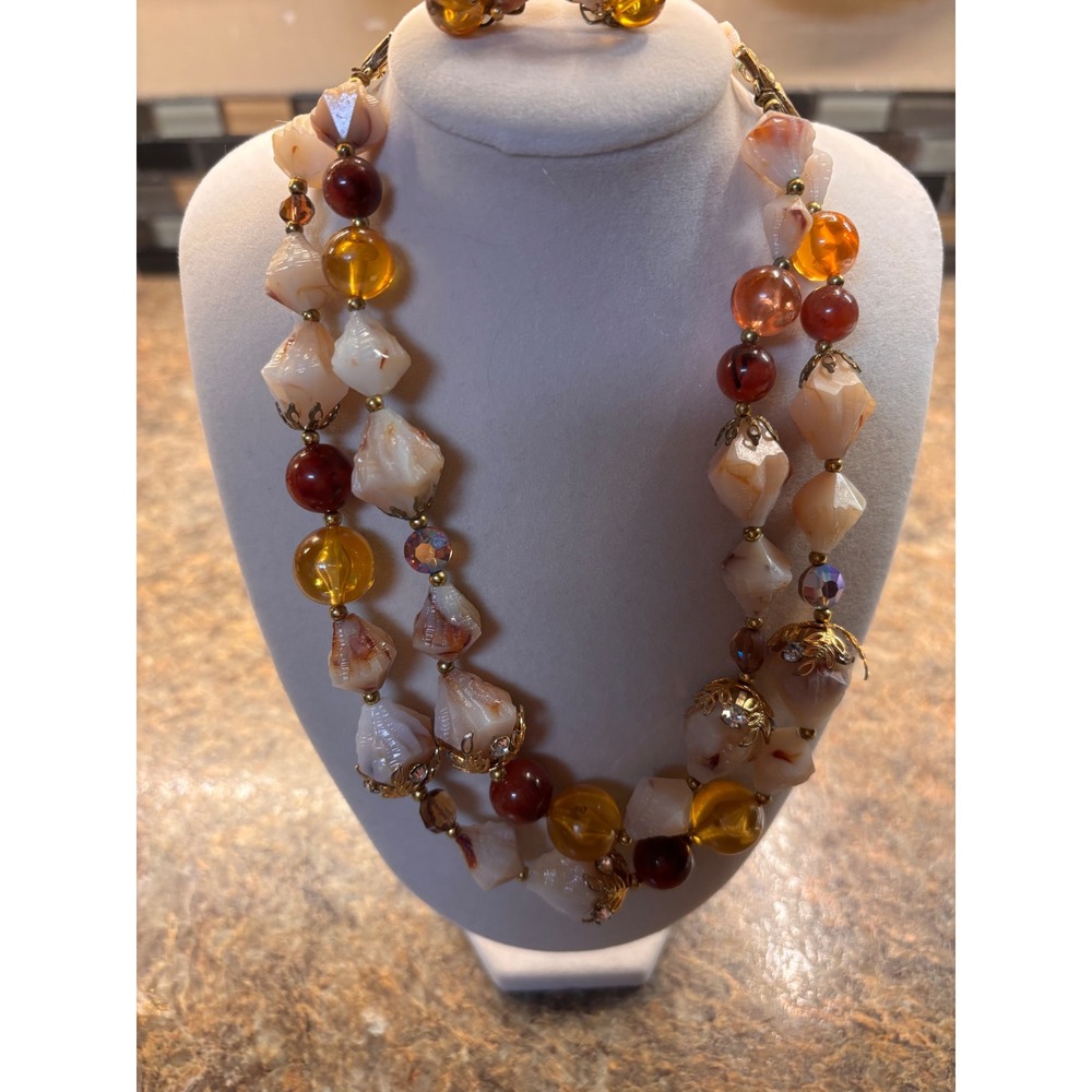 Vintage Deauville Double-Strand Beaded Choker & Earring by JR Woods and Sons